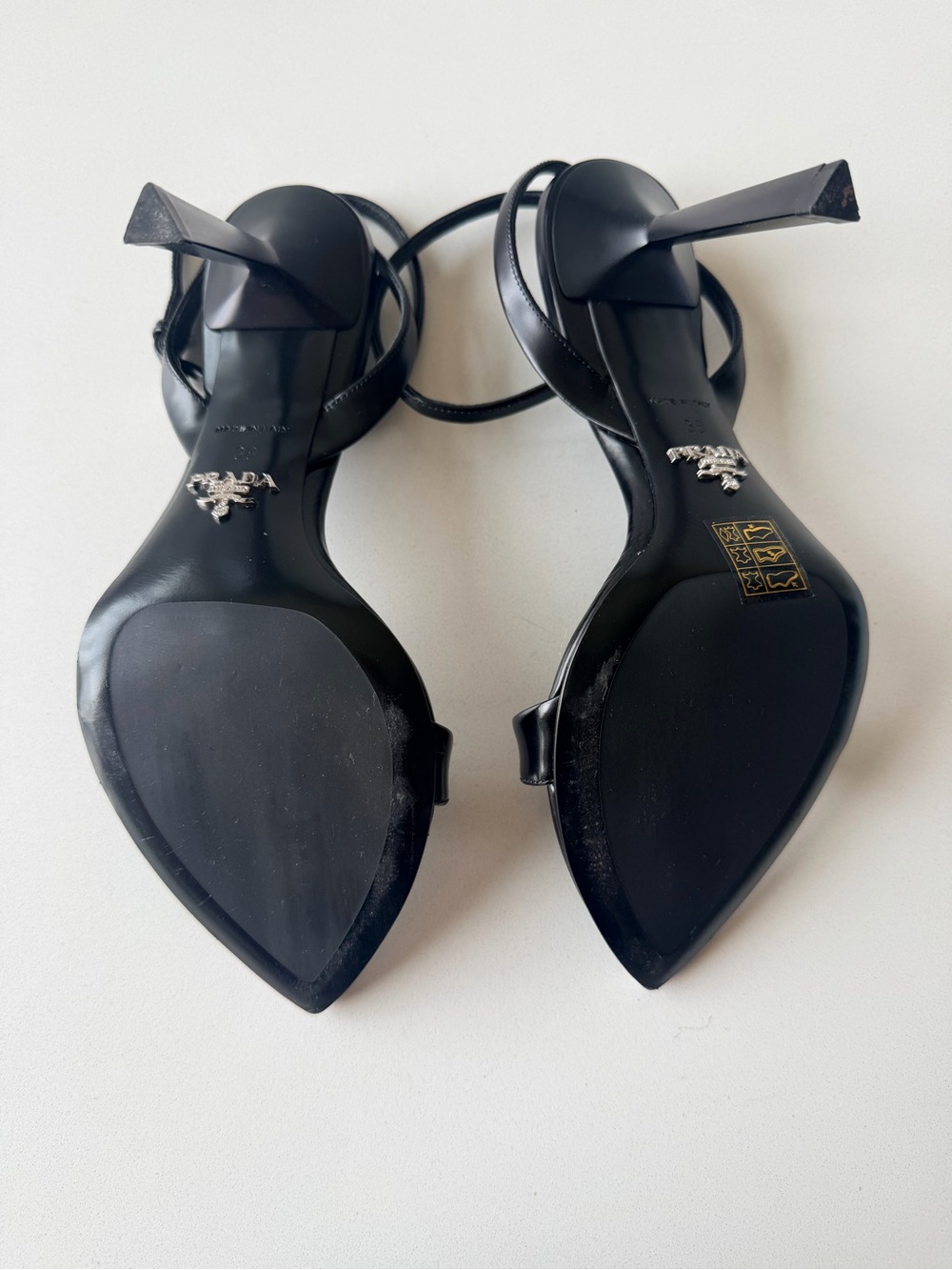 Prada Black Pointed-Toe Leather Ankle-Strap Heels - Picture 5 of 7